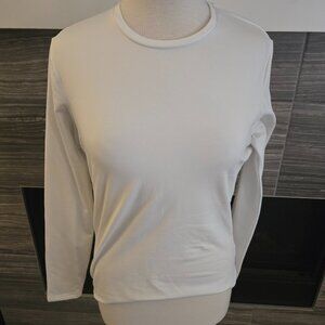 Long Sleeve Top White Athletic Base Layer Tee Polyester Spandex Medium